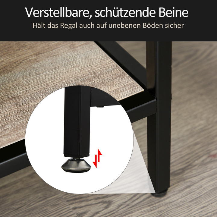 Fritstående hylde, bogreolopbevaringshylde industriel stil, arkivhylde, køkkenhylde, p2 spånplade, metal, sort+lys eg, 120 x 32 x 95 cm