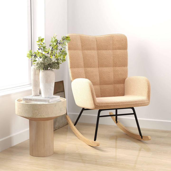 Retro gyngestol, massivt træ, lænestol, afslappende lænestol, 98 cm x 71 cm x 101 cm, brun