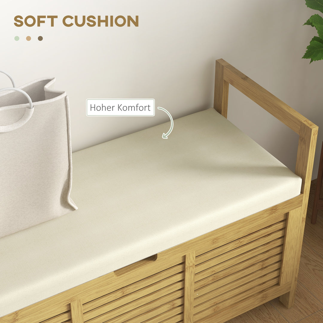 Entrébænk med opbevaringsplads, skobænk, blødt sæde, bambus, 100x40x60 cm