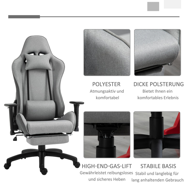 Kontorstol, computerstol, drejestol med aftageligt hoved og lændehynde, vippefunktion, ergonomisk skrivebordsstol, drejelig, højdejusterbar med fodstøtte, pp, grå, 73 x 57 x 127-135 cm