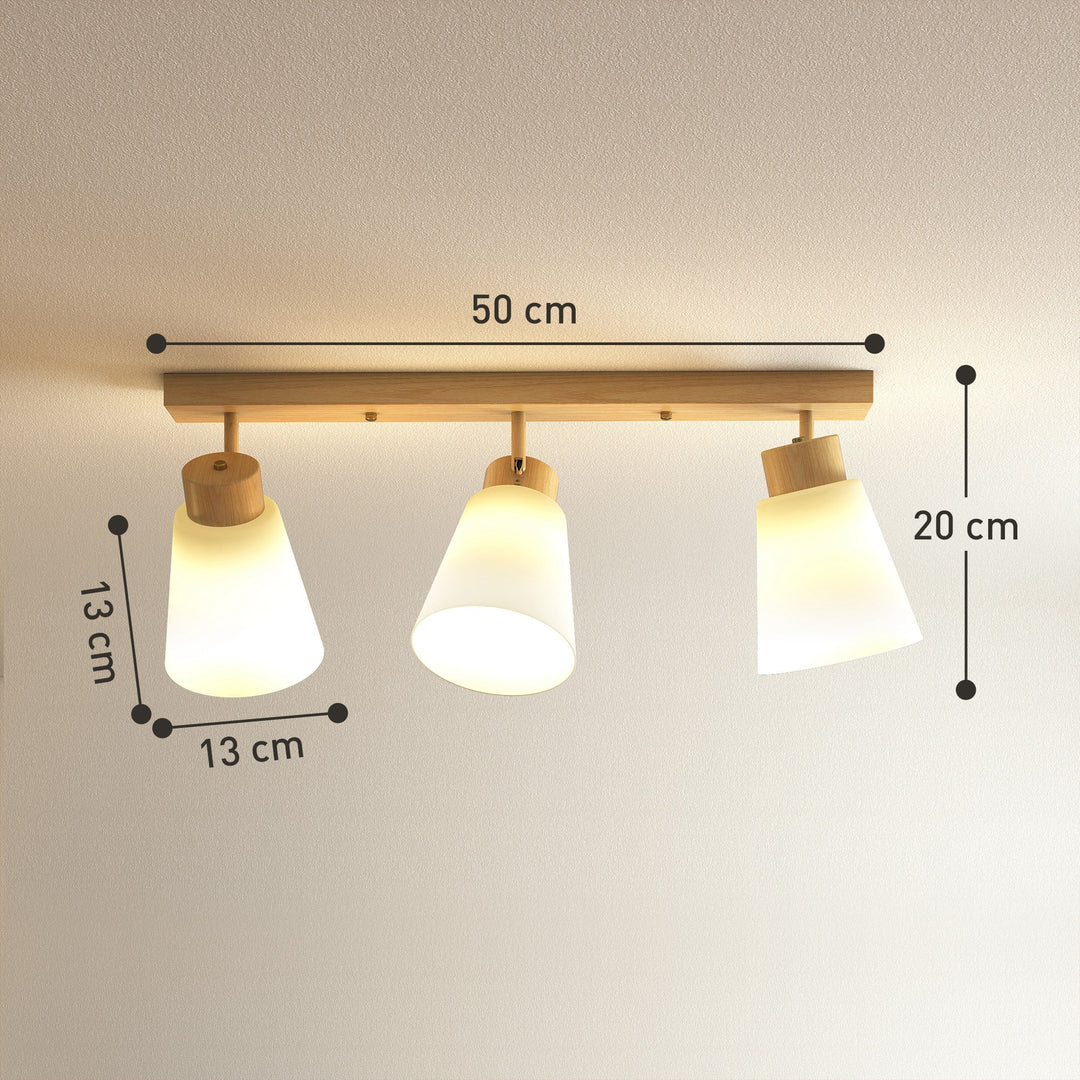 LED loftlampe 40W, loftlampe med dobbelt montering og 90° justerbare hoveder med 3 E27-fatninger, naturtræ