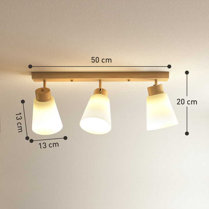 LED loftlampe 40W, loftlampe med dobbelt montering og 90° justerbare hoveder med 3 E27-fatninger, naturtræ