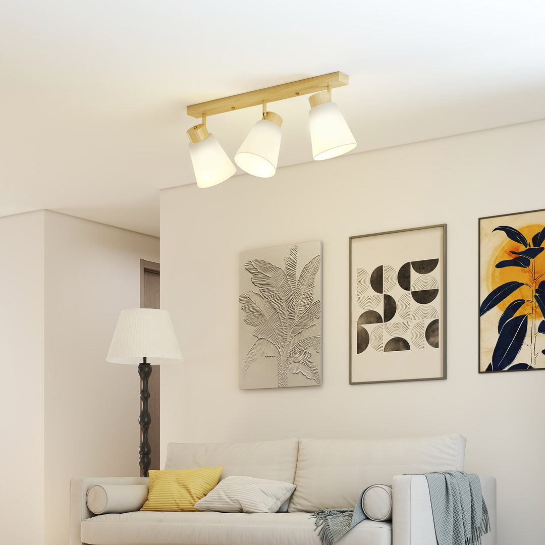 LED loftlampe 40W, loftlampe med dobbelt montering og 90° justerbare hoveder med 3 E27-fatninger, naturtræ