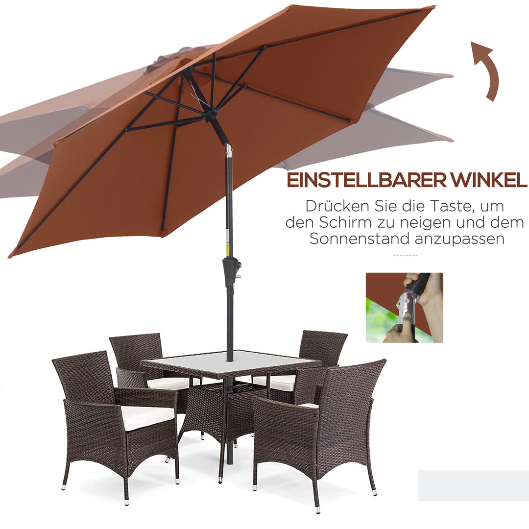 Sammenklappelig parasol, haveparasol, markedsparasol med håndsving, aluminium, 180 cm, polyester, stål, kaffefarvet, Ø2,6 x 2,35 m