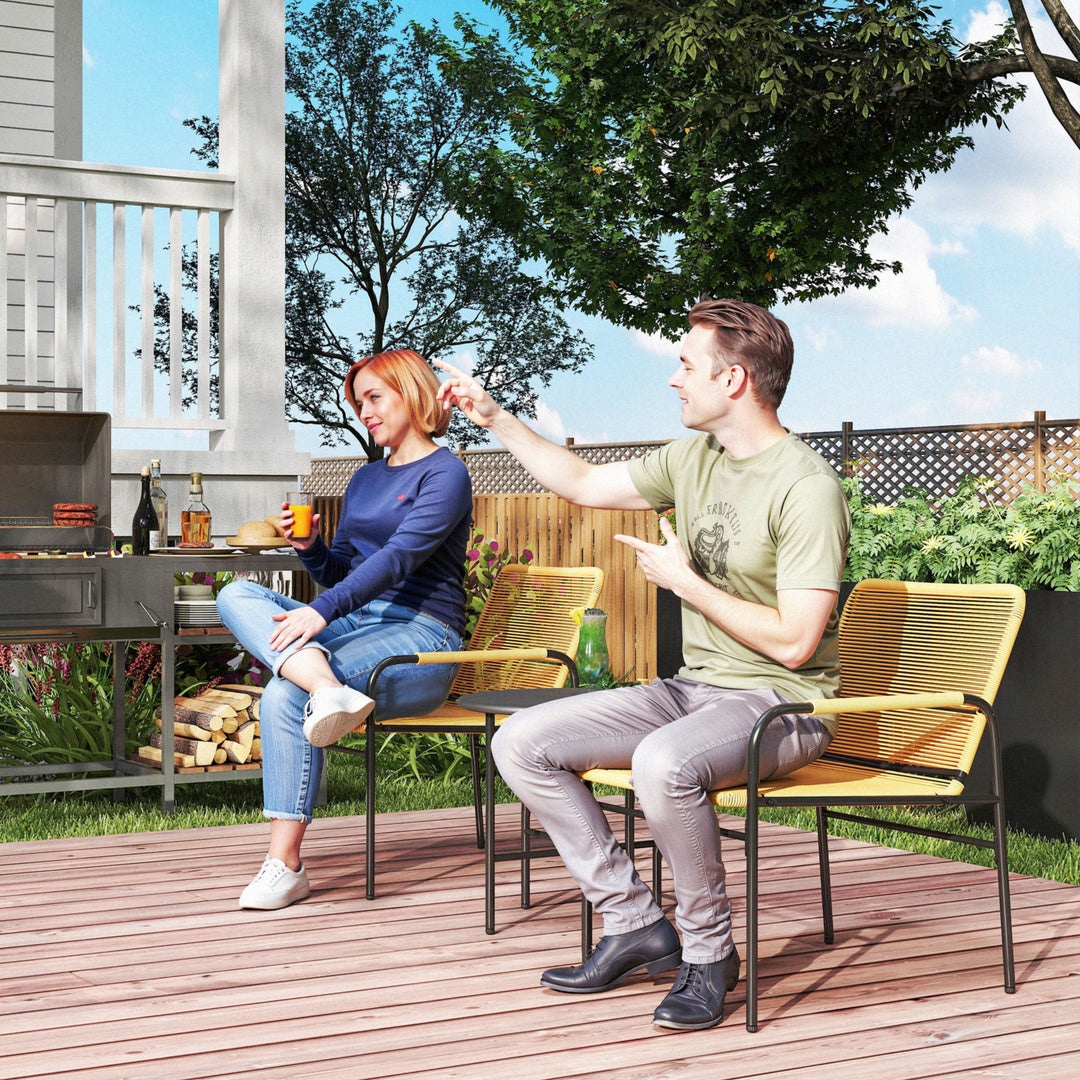 3-Delt rattan bistrosæt, siddegruppe, havemøbler med 2 havestole, sofabord 54 x 66 x 76 cm, gul