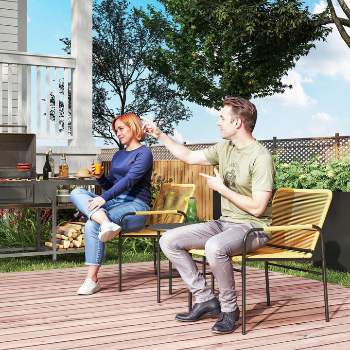 3-Delt rattan bistrosæt, siddegruppe, havemøbler med 2 havestole, sofabord 54 x 66 x 76 cm, gul