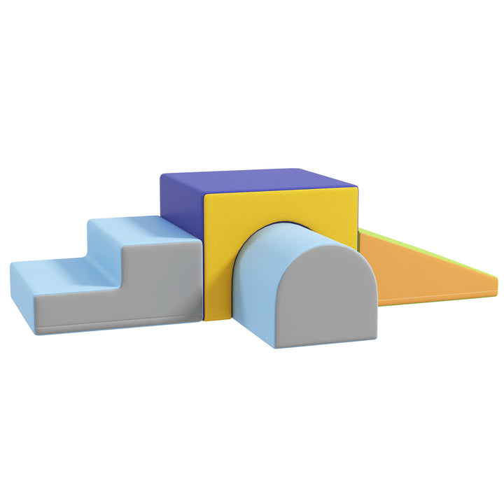 4-Delt blødt byggeklodssæt til klatring og rutsjebane, betræk af kunstlæder, til børn i alderen 1-3 år, flerfarvet
