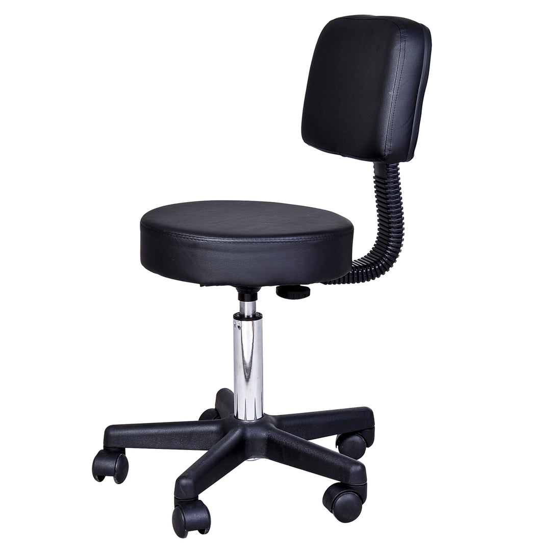 Højdejusterbar rulleskammel med ryglæn, drejeskammel 72-84 cm, 360° drejelig arbejdsskammel, kontorskammel til kontor, salon, massage, spa, sort