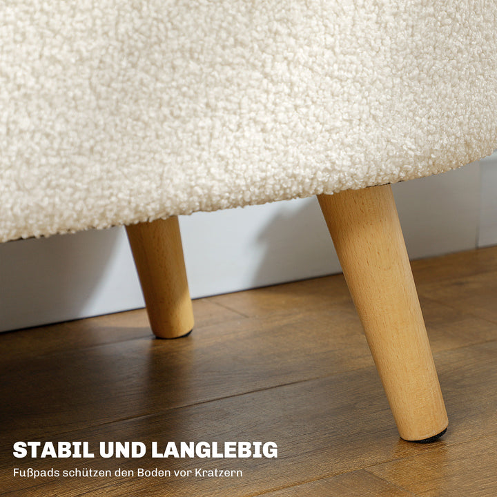 Bænk med opbevaring og låg, fodskammel til entré, stue, soveværelse, træ, stofbetræk, hvid