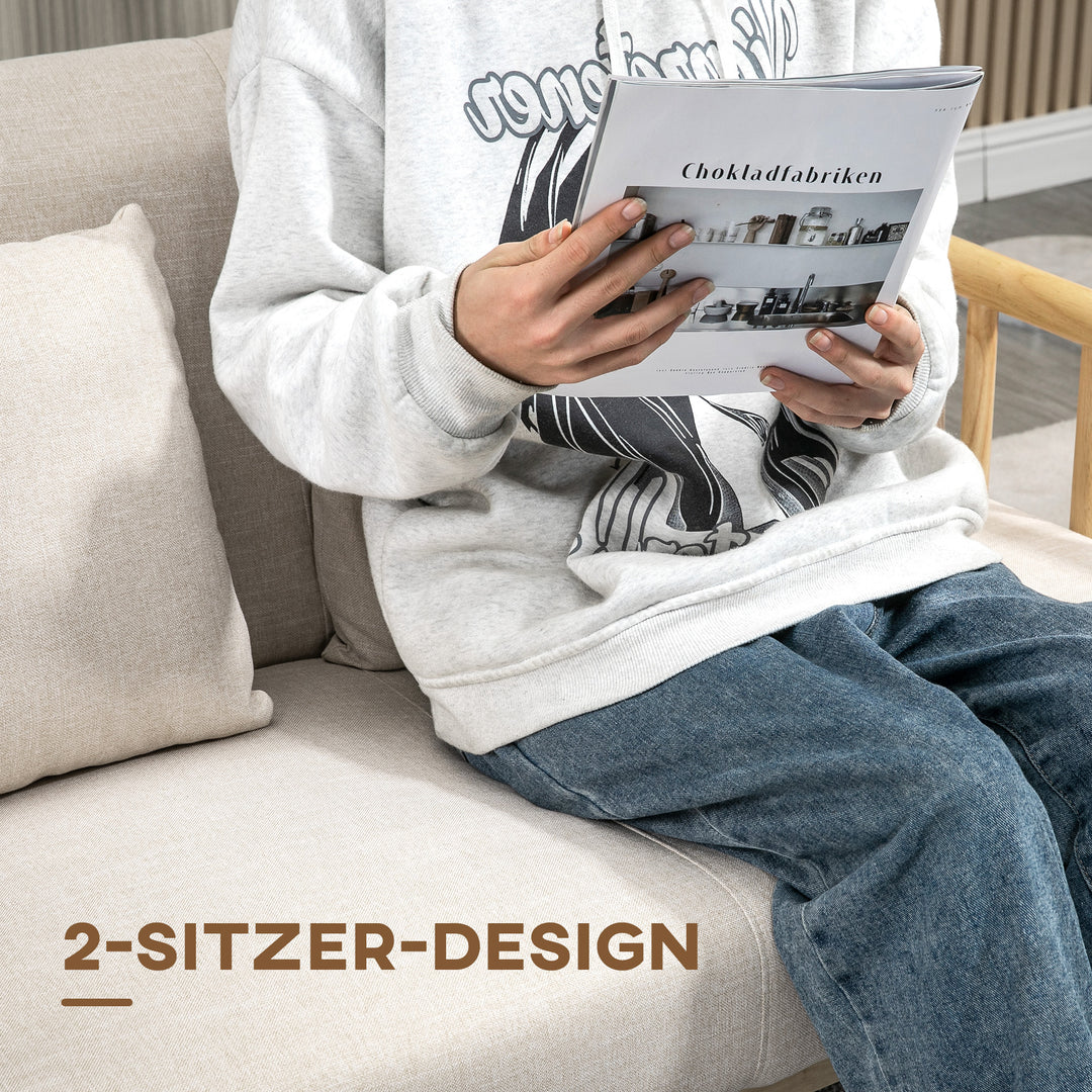 2-Personers sofa, betræk i hørlook, kompakt, op til 200 kg, træstel, 123l x 69b x 74h cm, beige
