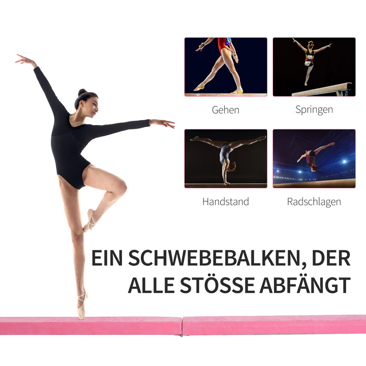 Sammenklappelig balancebom, skridsikker, ruskindsbetræk, holdbart træ, 210 x 10 x 6,5 cm, pink