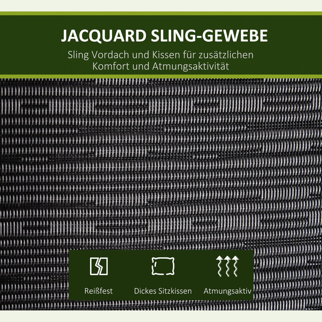 3-Personers havegynge med justerbar baldakin, 200 x 120 x 170 cm, gråt textilenestof