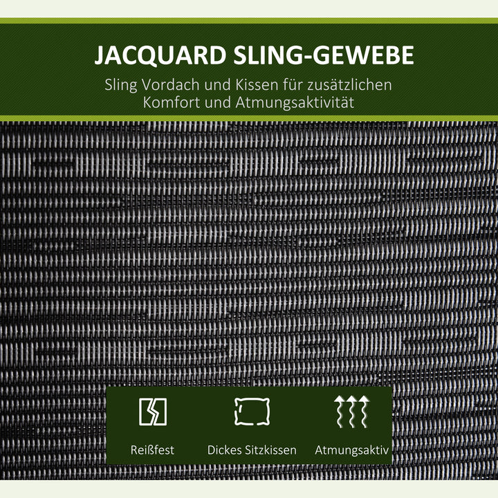 3-Personers havegynge med justerbar baldakin, 200 x 120 x 170 cm, gråt textilenestof