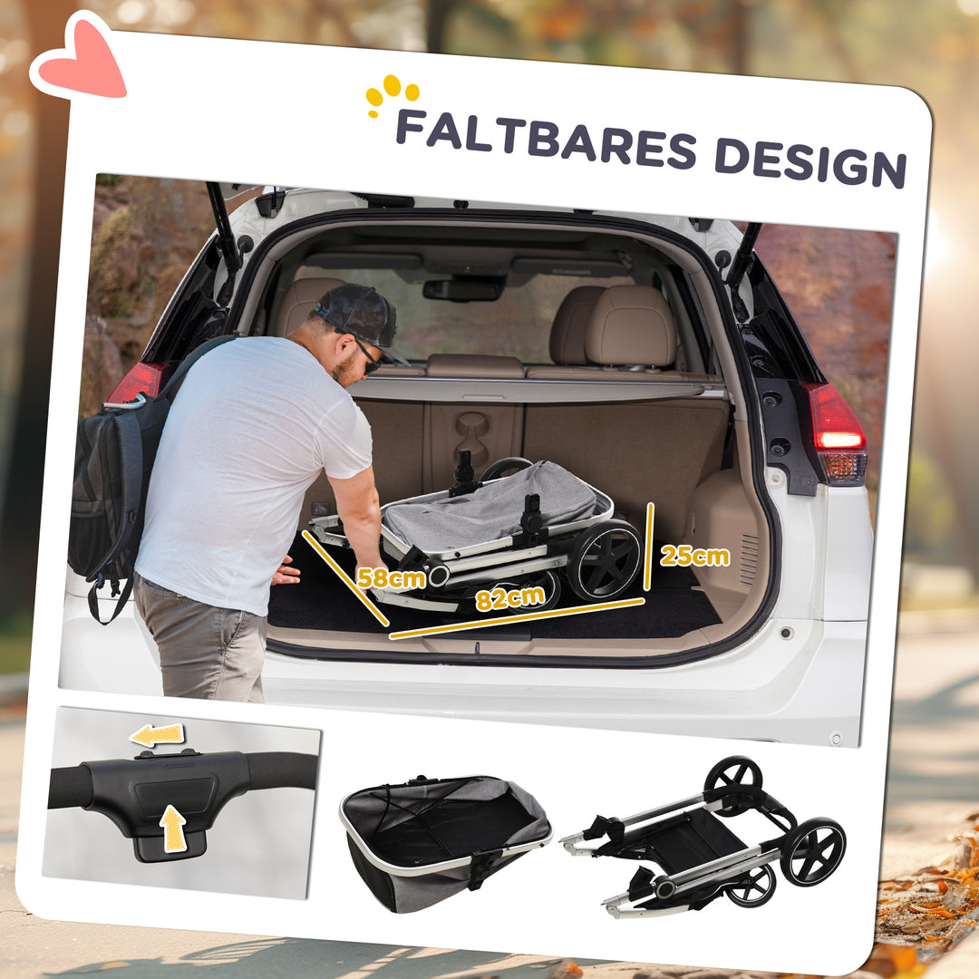 Hundevogn op til 10 kg sammenklappelig bæretaske gulvkurv 83 cm x 58 cm x 102 cm, lysegrå