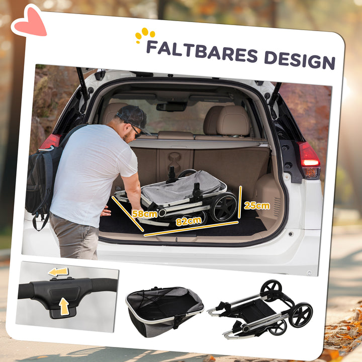 Hundevogn op til 10 kg sammenklappelig bæretaske gulvkurv 83 cm x 58 cm x 102 cm, lysegrå