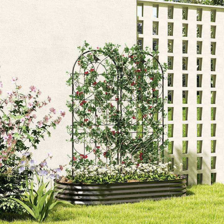 Espalier til klatreplanter med fugle, 2-pak, haveespalier til grøntsager, slyngplanter, blomster, metal, 50 x 150 cm, sort