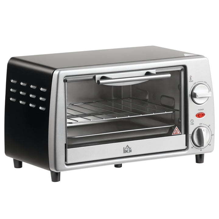 Miniovn 10 L 750W 100-230℃ 60 min timer med bageplade, grillrist og aftagelig bundplade, pizzaovn sølv