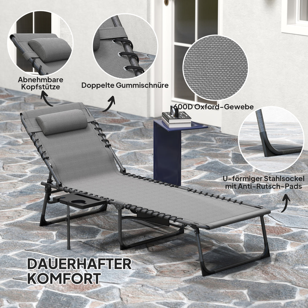 Sammenklappelig liggestol, havestol med nakkestøtte, liggestol med justerbar ryglæn i 5 positioner, op til 120 kg