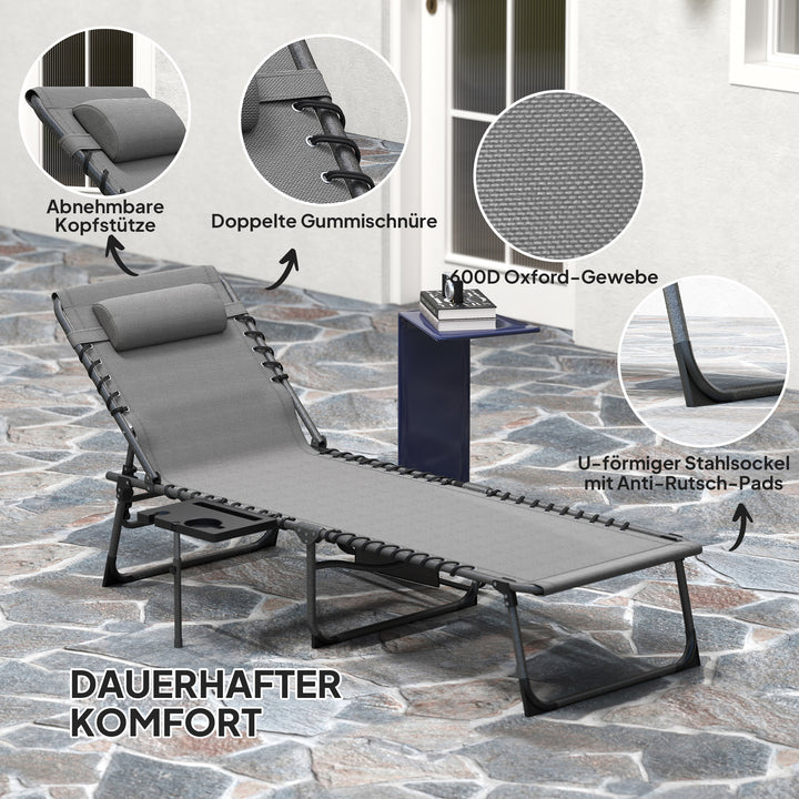 Sammenklappelig liggestol, havestol med nakkestøtte, liggestol med justerbar ryglæn i 5 positioner, op til 120 kg