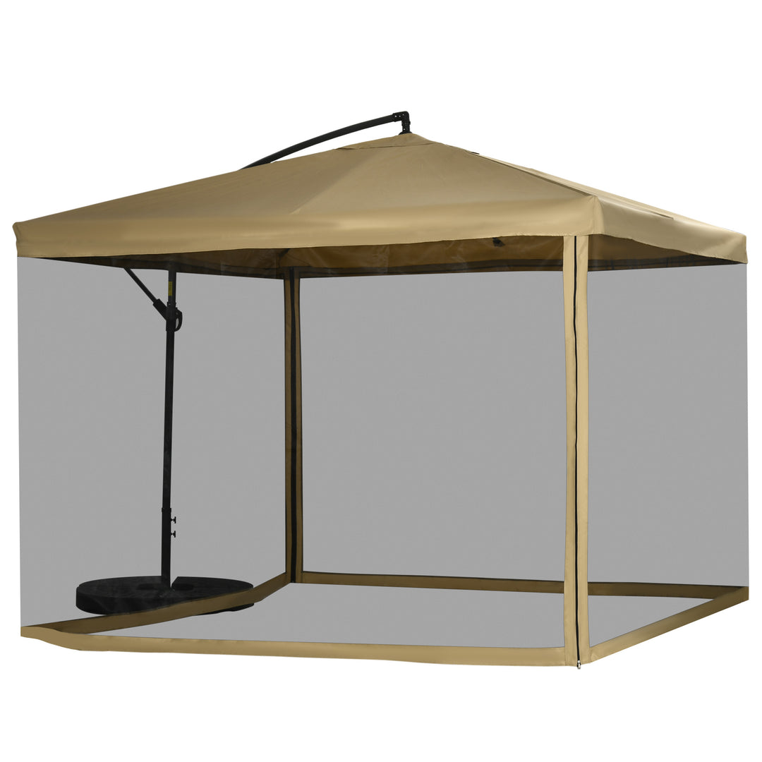 Parasol med myggenet, inklusive håndsving, ventilationsåbning, 295 cm x 295 cm x 260 cm, hvid + sort