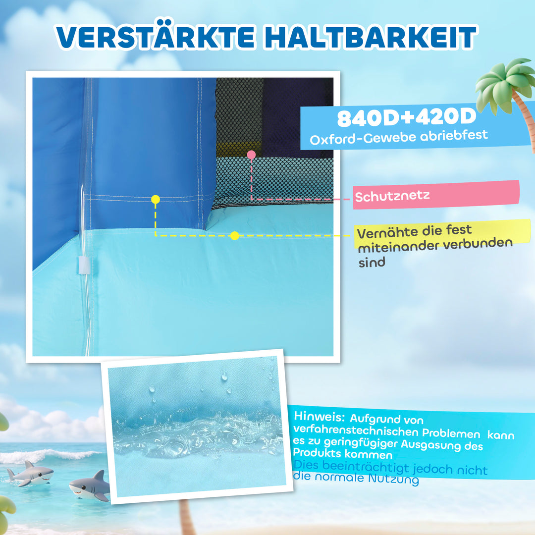 8-i-1 oppustelig hoppeborg med hajdesign, blæser, rutsjebane, børnebassin og trampolin til alderen 3-8, 405x345x235cm, flerfarvet