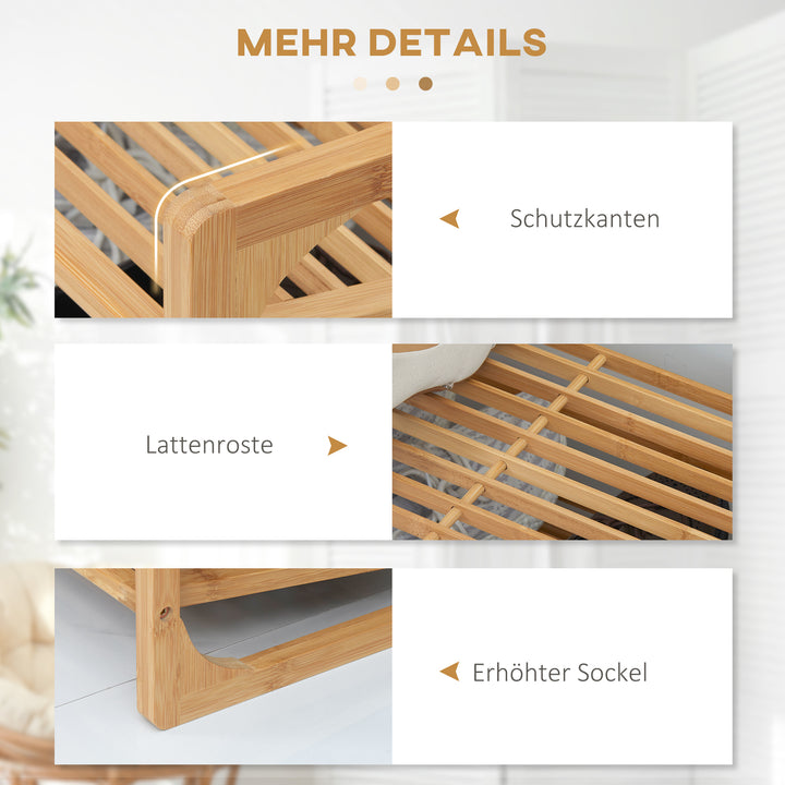 Skoreol til 9 par sko, 3 niveauer, hævede kanter, bambustræ, 76 x 33 x 51 cm