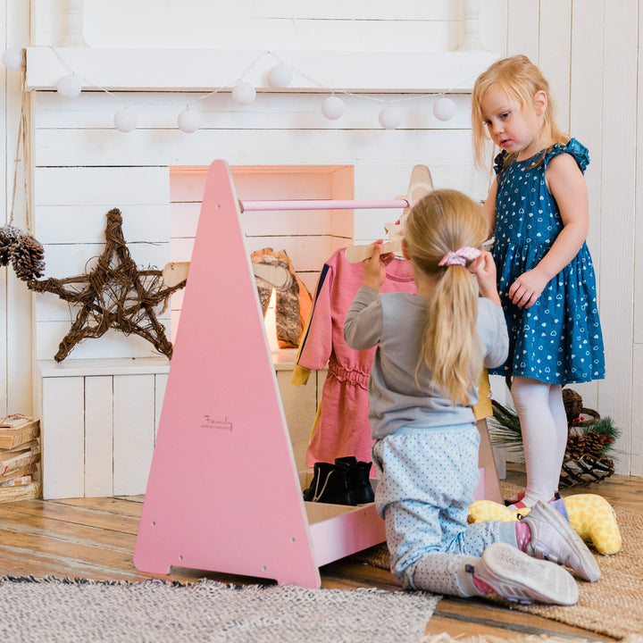 Montessori tøjstativ til selvstændige børn, pink
