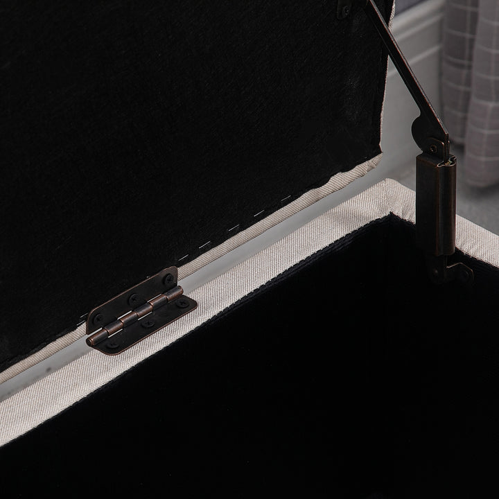 Bænk polstret bænk med opbevaringsplads kommodebænk entre soveværelse stue hørlignende polyester gummitræ cremehvid 100 x 40 x 44 cm