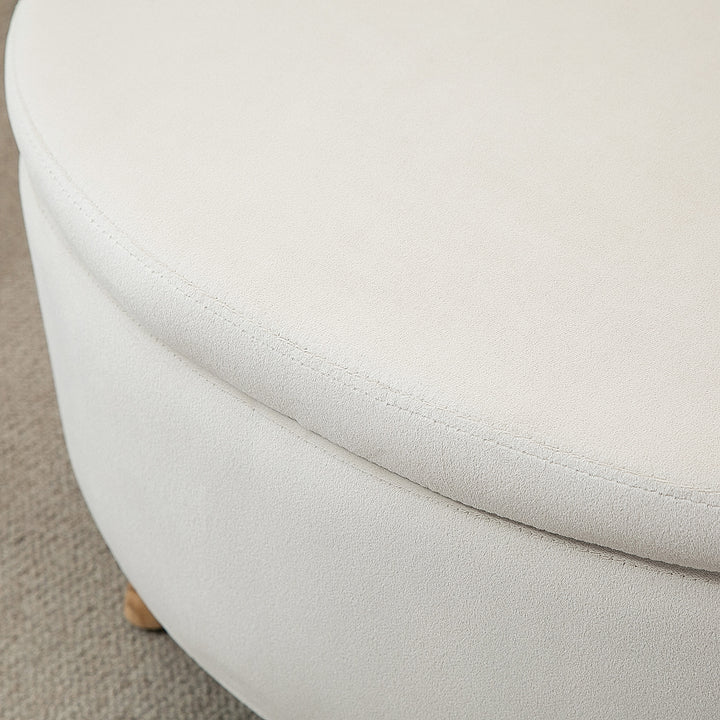 Bænk med opbevaringsplads, skammel, oval form, fløjlslook, op til 120 kg, 71 x 51,5 x 42 cm, beige