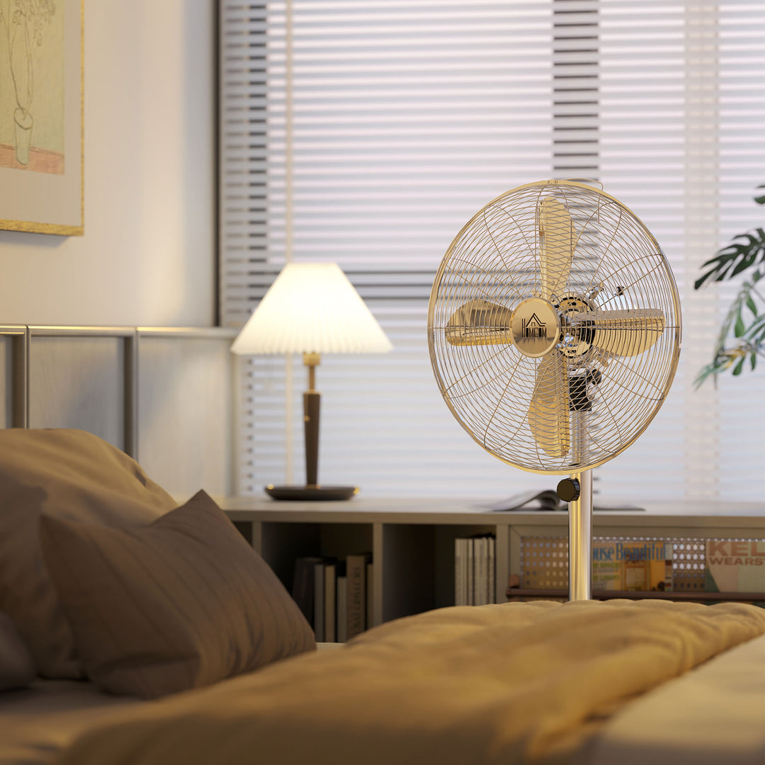 120 cm standerventilator, højdejusterbar ventilator, 3 hastighedsindstillinger, justerbar hældningsvinkel, stål, sølv