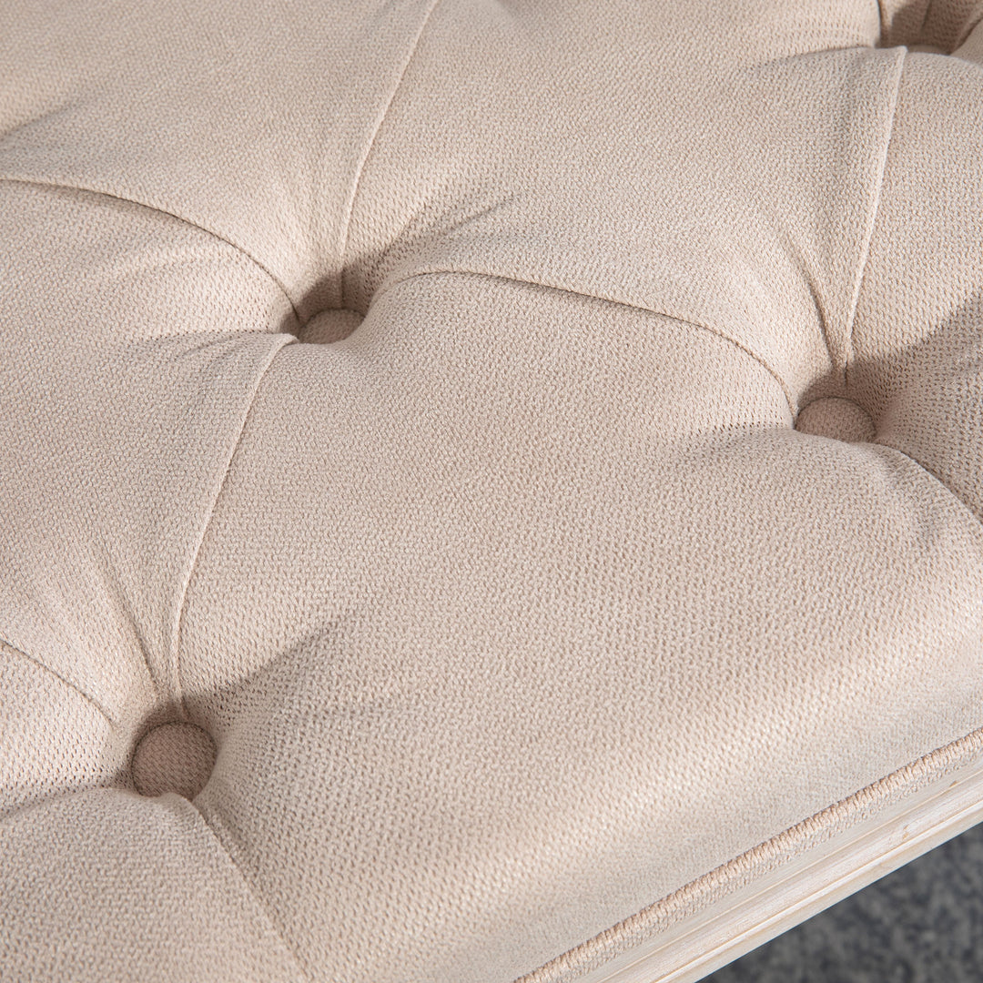 Bænk vintage design vintage bænk, knapsyninger, drejede ben, shabby chic, creme + hvid