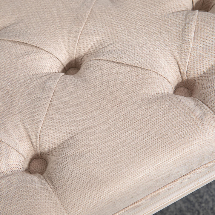 Bænk vintage design vintage bænk, knapsyninger, drejede ben, shabby chic, creme + hvid