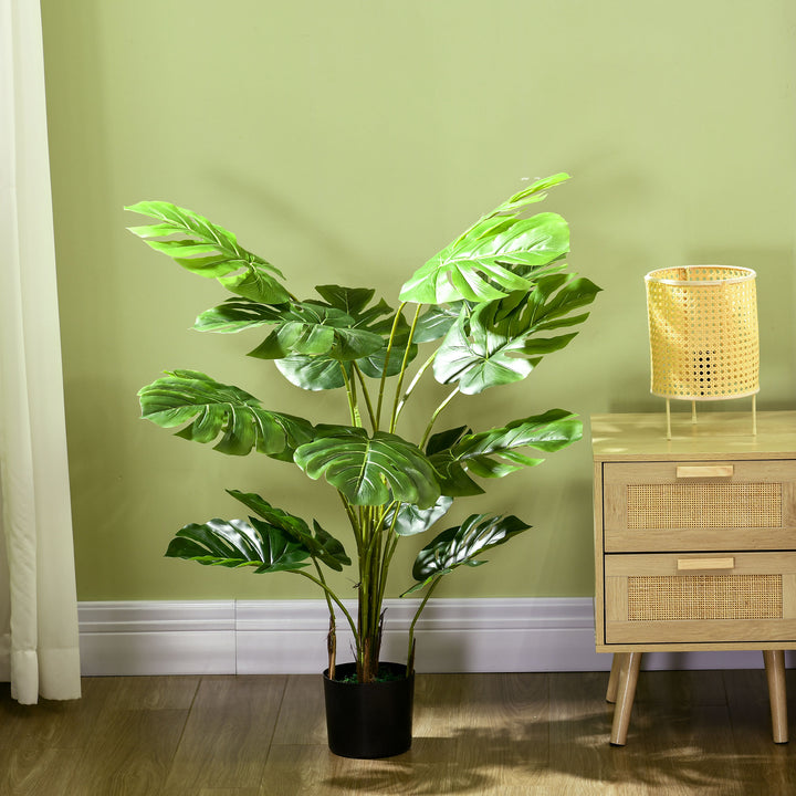 Kunstig plante realistisk kunstig plante monstera deliciosa, 1 plantekasse og cementjord, 17,5 cm x 17,5 cm x 120 cm, grøn