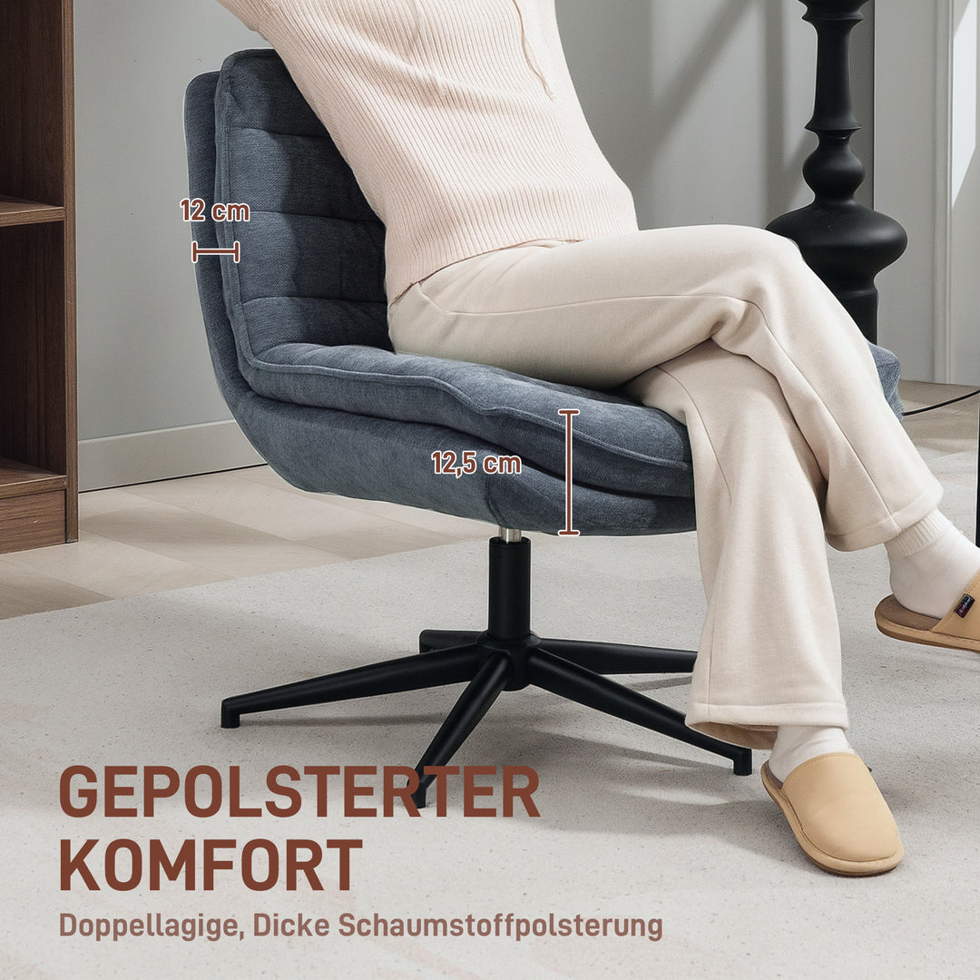 Drejelig kontorstol med bredt sæde, rummelig polstret stol til kontor, studie, mørkegrå