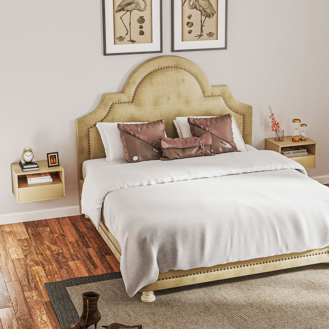 2-Delt vægmonteret natbordssæt, sengebord, natbord, spånplade, naturlig, 45 x 35 x 27,5 cm