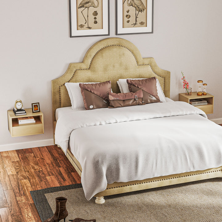 2-Delt vægmonteret natbordssæt, sengebord, natbord, spånplade, naturlig, 45 x 35 x 27,5 cm