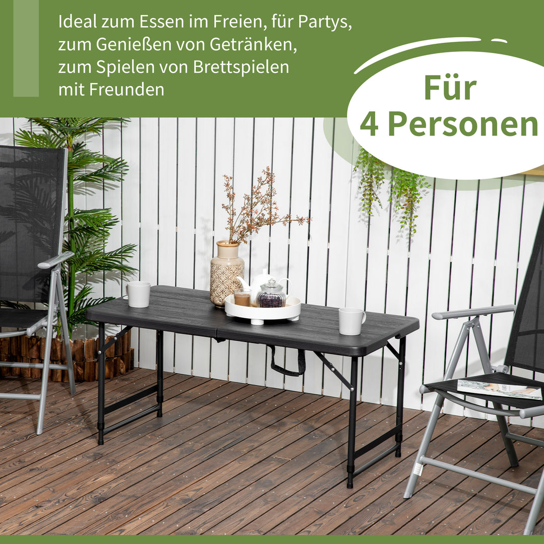 Udendørsbord, havebord, til 4 personer, foldbart, højdejusterbart, trælook, grå+sort, 118 x 60 x 74 cm