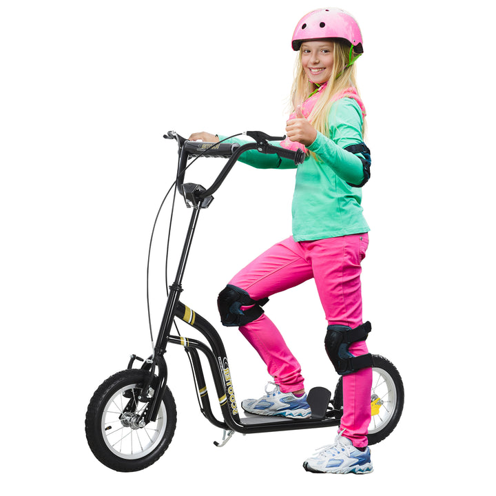 Børneløbehjul fra 5 år løbehjul børneløbehjul sparkløbehjul city scooter børneløbehjul kickboard med luftgummidæk 12 tommer gummi aluminium sort 120 x 58 x 85-95 cm