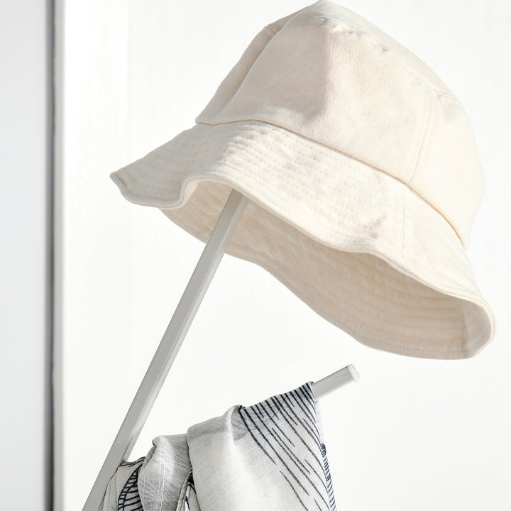 Knagerække, tøjstativ med 8 kroge, knagerække med hylde, stående knagerække til tøj, hatte, tasker, metal, hvid, 45 x 45 x 180 cm