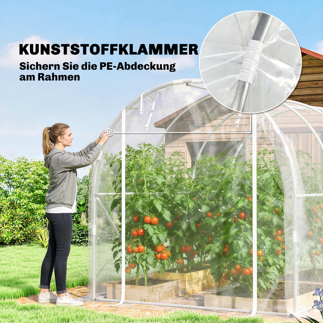 Polytunneldrivhus, walk-in drivhus med galvaniseret stålramme og UV-bestandigt PE-dæksel, transparent