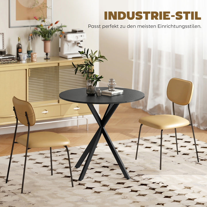 Rundt køkkenbord, 80 cm, kompakt bordplade, spånplade, metal, sort