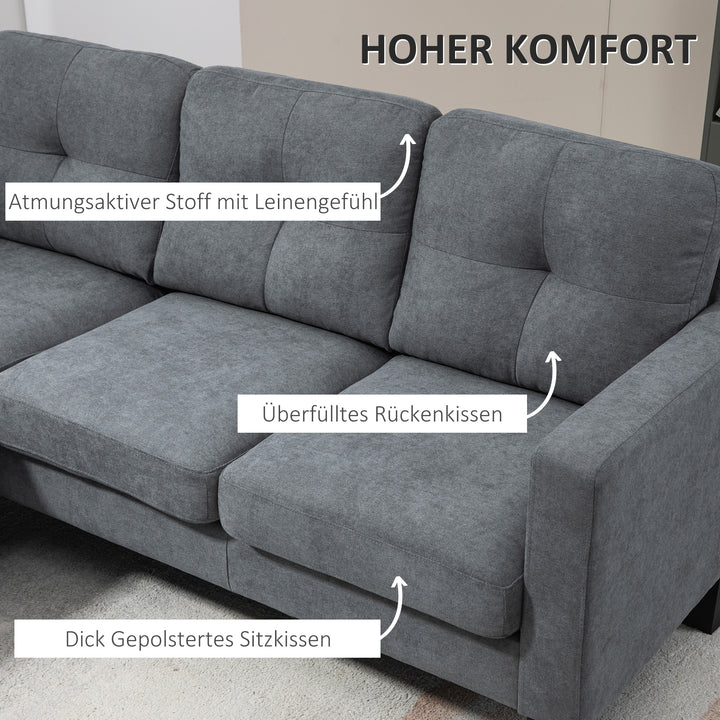 L-formet hjørnesofa med vendbar chaiselong, polstret sofa, mørkegrå