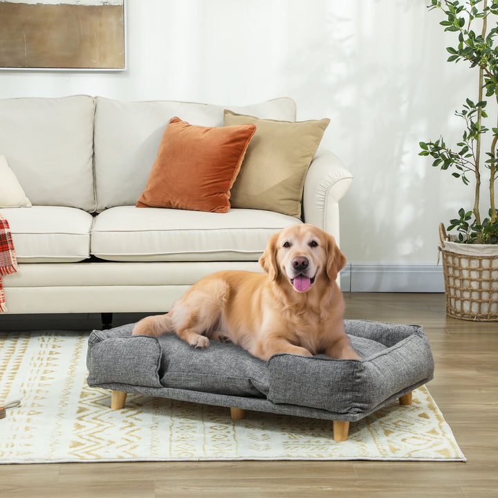 Hundesofa, kæledyrssofa, kæledyrsseng, aftagelig og vaskbar hynde, naturlig + mørkegrå