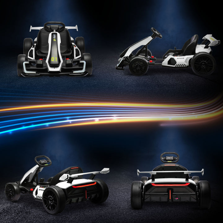 24V elektrisk gokart til børn med driftfunktion, 6-12 år, hvid