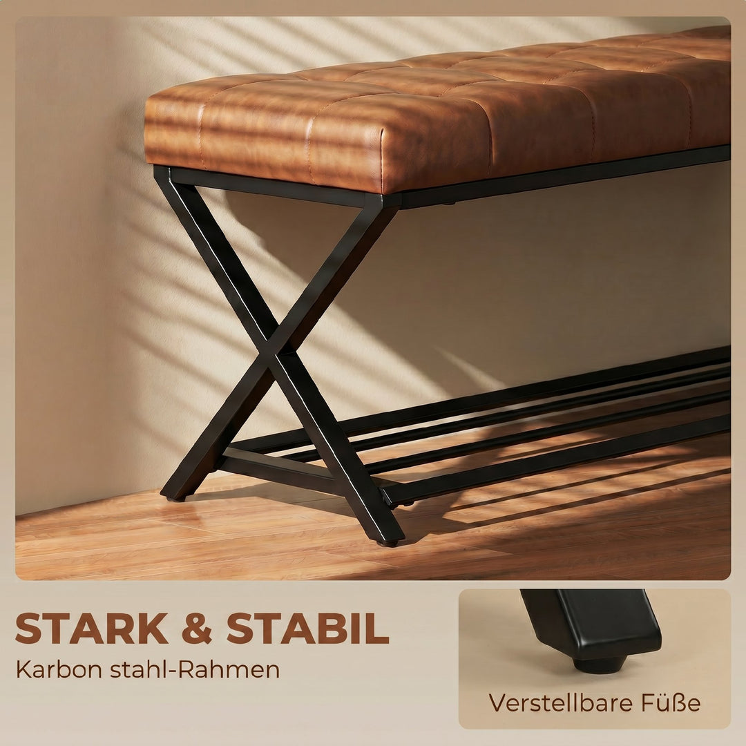 Skobænk, entrébænk med kunstlæderbetræk, opbevaringskapacitet op til 220 kg til entré, entré, 112 x 37 x 47 cm, brun