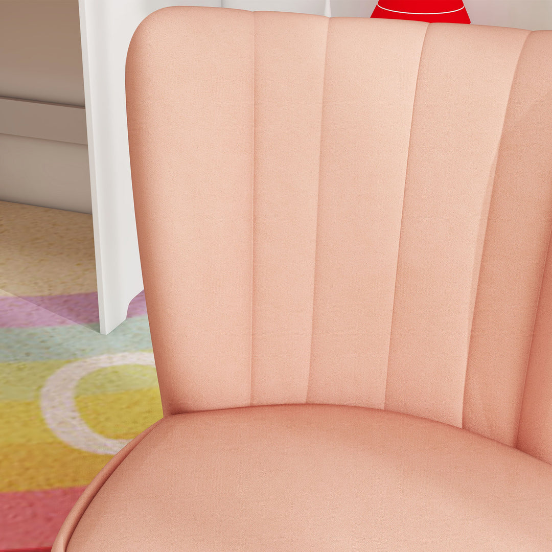 Børnelænestol, fløjlslook, til 3-7 år, op til 45 kg, træramme, 44 x 45 x 56,5 cm, lyserød