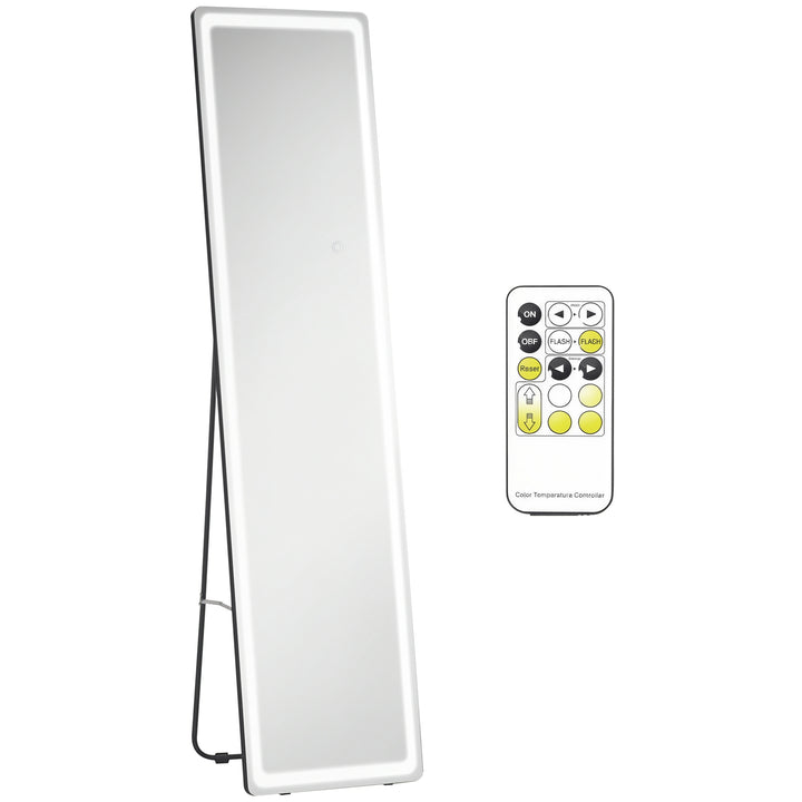 2-I-1 fritstående spejl med led-lys, aluminium, justerbart lys, 40 cm x 37 cm x 157,5 cm