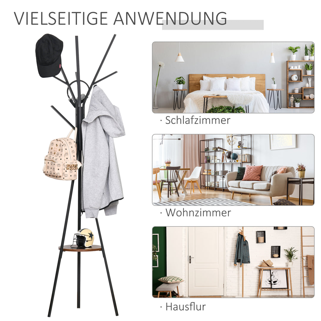 Knagerække i skandinavisk design, tøjstativ, 7 knagerækker, sort + brun