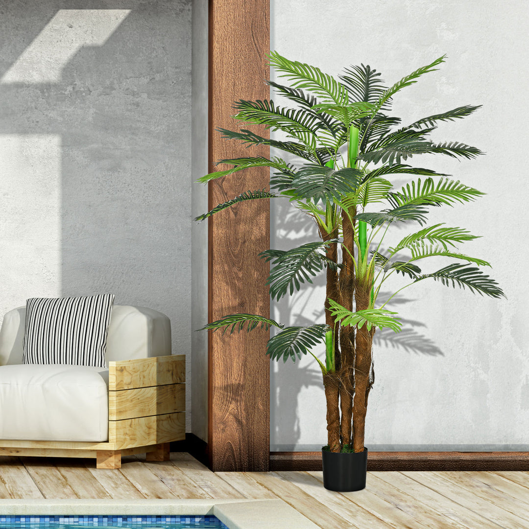 Kunstig palme, 1,6 m, realistiske grene, dekorativ plante, plastik, med potte, brun+grøn