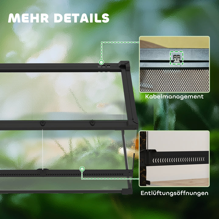 Glas krybdyrterrarium med hævet og vandtæt bund og knaplås